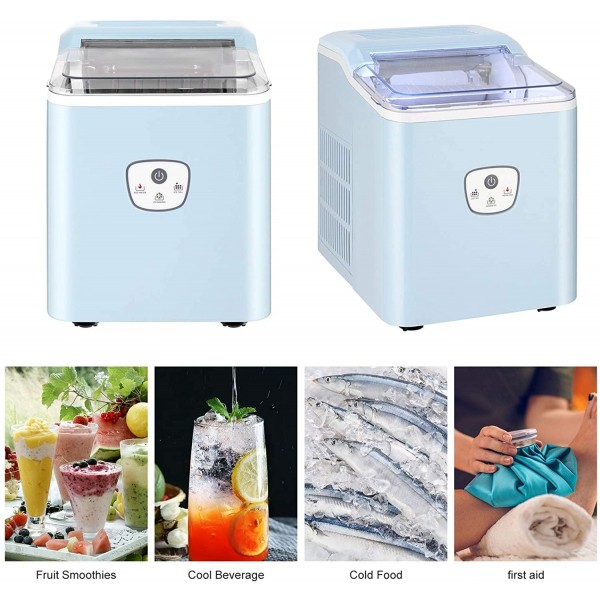 YJJT Ice Maker for Freezer Blue 12 Inches - Countertop Ice Maker Machine - Compact Portable Ice Machines Nugget, Rapid, 26 Lbs in Ice 24 Hrs & 2 Size (S/L)