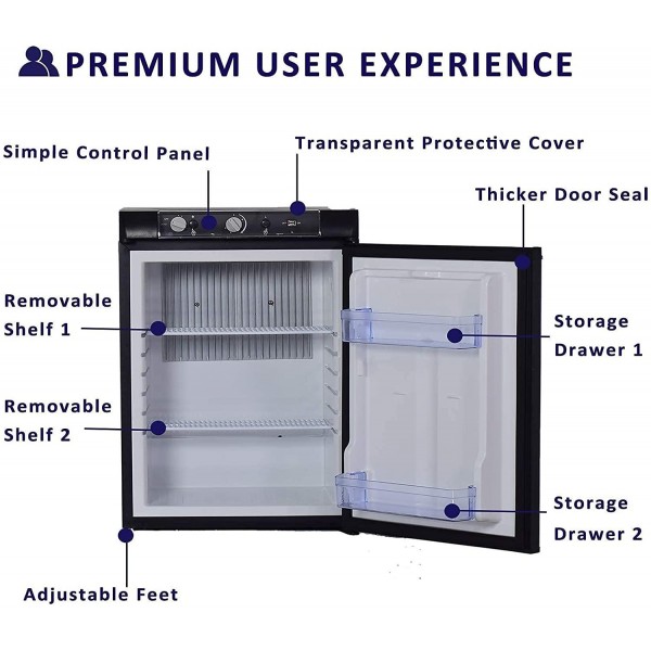 Techomey Bundle with-Propane Refrigerator 2.1 Cu.Ft, 12 V/110V/GAS LPG Camper Refrigerator+Gas Vent Kit 1 set