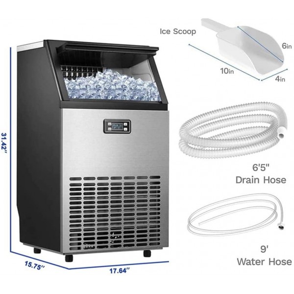 Undercounter Commercial Ice Maker Machine, 100 LBS/24H with 33LBS Large-capacity, Freestanding|Countertop Ice Machine with Scoops for Commercial Use Bar, Coffee Shop, Restaurant, Office, Garage, Home