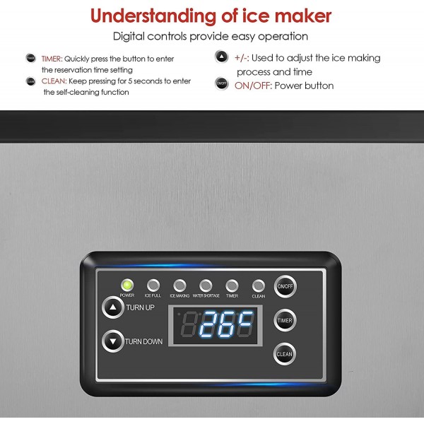 Vogvigo Commercial Ice Maker,100LBS/24H,30LBS Storage Capacity,36 Ice Cubes Ready within 20 Mins Stainless Steel Freestanding Ice Machine for Home/Office/Restaurant/Bar/Coffee Shop