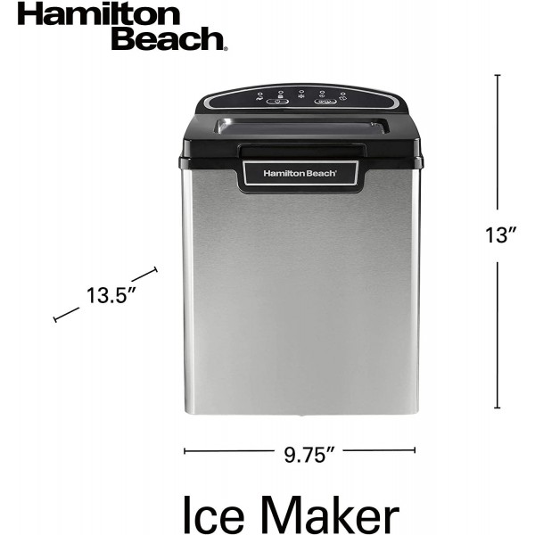 Hamilton Beach 86150 Countertop Ice Maker, Compact & Portable Design, Makes 28 Pounds Per Day, Stainless Steel