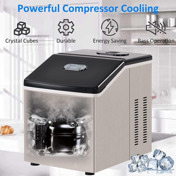 Electric Countertop Ice Maker Machine,40 lbs in 24 Hours, 12 Cubes Ready in 6 Mins, Portable Freestanding Icemaker, 3 Size Crunchy Ice, with Ice Scoop and Basket, for Home/Kitchen/Office/Bar