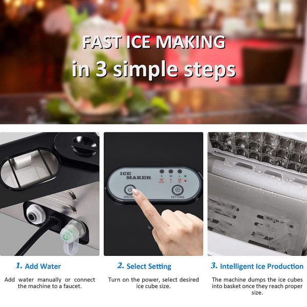 Electric Countertop Ice Maker Machine,40 lbs in 24 Hours, 12 Cubes Ready in 6 Mins, Portable Freestanding Icemaker, 3 Size Crunchy Ice, with Ice Scoop and Basket, for Home/Kitchen/Office/Bar