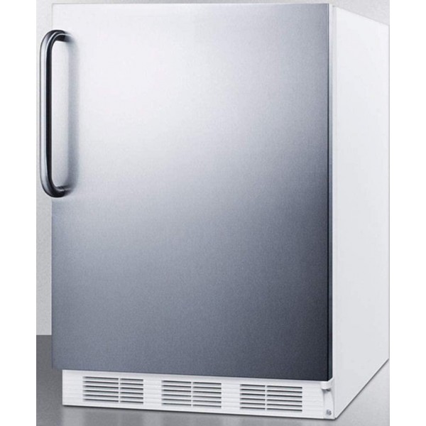 Summit Appliance CT661WBISSTB Built-in Undercounter Refrigerator-Freezer for Residential Use, Cycle Defrost with Stainless Steel Wrapped Door, Towel Bar Handle and White Cabinet