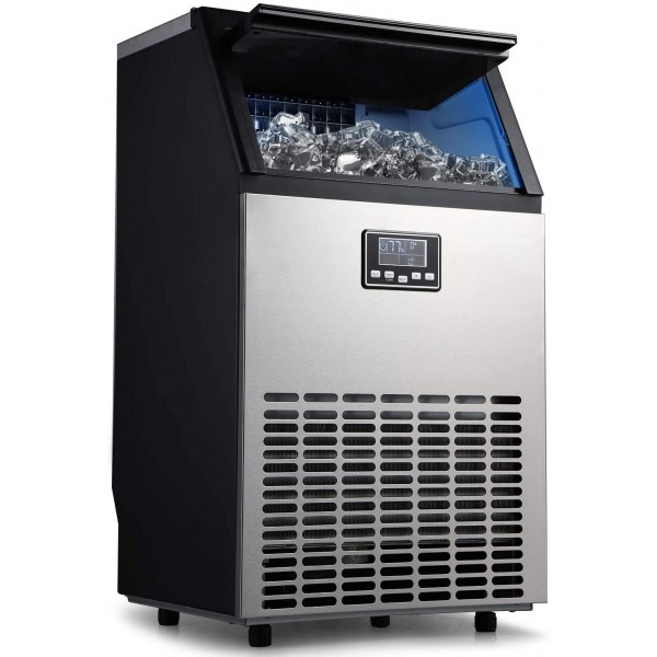 Northair Commercial Ice Maker Machine, 145lbs Ice /24H Stainless Steel Free-Standing Ice Maker Machine with LCD Display, Ideal For Restaurant,Bar,Coffee Shop