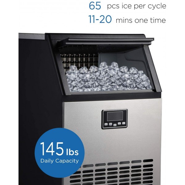 Northair Commercial Ice Maker Machine, 145lbs Ice /24H Stainless Steel Free-Standing Ice Maker Machine with LCD Display, Ideal For Restaurant,Bar,Coffee Shop
