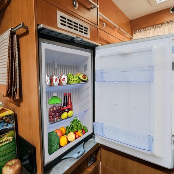 SMETA 110V/12V DC Compact Refrigerator RV Truck Caravan Campervan Beverage Car Small Fridge with Lock, Reversible Door, Upright Deep Cooler Fridge 1.7 Cu.Ft, No Noise, Black