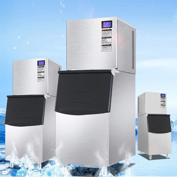 DayRoad 110V 136kg/day Ice Production 320Lbs Ice Storage Commercial Ice Maker Machines with 220LBS Bin and LCD Panel Stainless Steel Ice Trays Water Cooling System