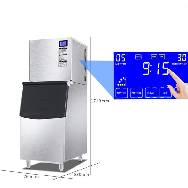 DayRoad 110V 136kg/day Ice Production 320Lbs Ice Storage Commercial Ice Maker Machines with 220LBS Bin and LCD Panel Stainless Steel Ice Trays Water Cooling System