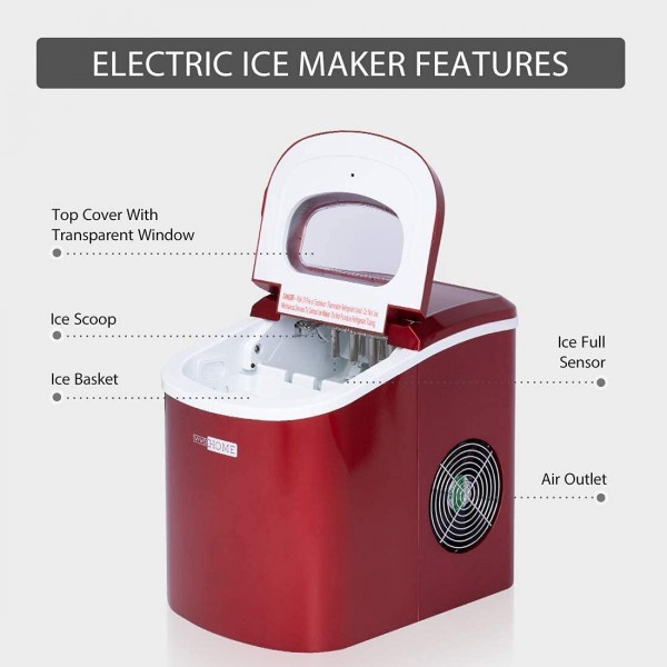VIVOHOME Electric Portable Compact Countertop Automatic Ice Cube Maker Machine with Visible Window 26lbs/day Red, Pack of 2