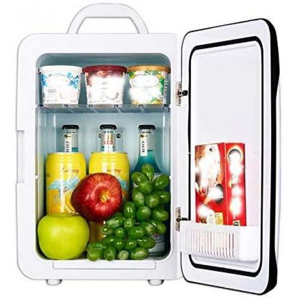 Raxinbang Mini fridges 18L Black and White Dual-core Refrigeration Car Dual-use Mini Refrigerator Small Household Refrigerator Student Dormitory Single Door Heating and Cooling Box
