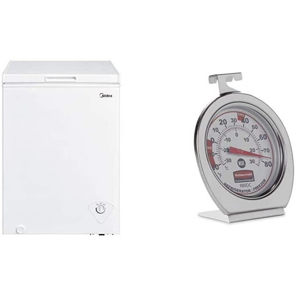Midea MRC04M3AWW Single Door Chest Freezer, 3.5 Cubic Feet, White & Rubbermaid Refrigerator/Freezer Thermometer