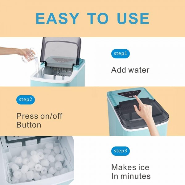Portable Ice Maker Machine, Compact Automatic Ice Maker with Scoop and Basket, 9 Cubes Ready in 6 Minutes, Perfect for Home, Kitchen, Office, Bar Mixed Drinks (10.2'', Blue, 1)