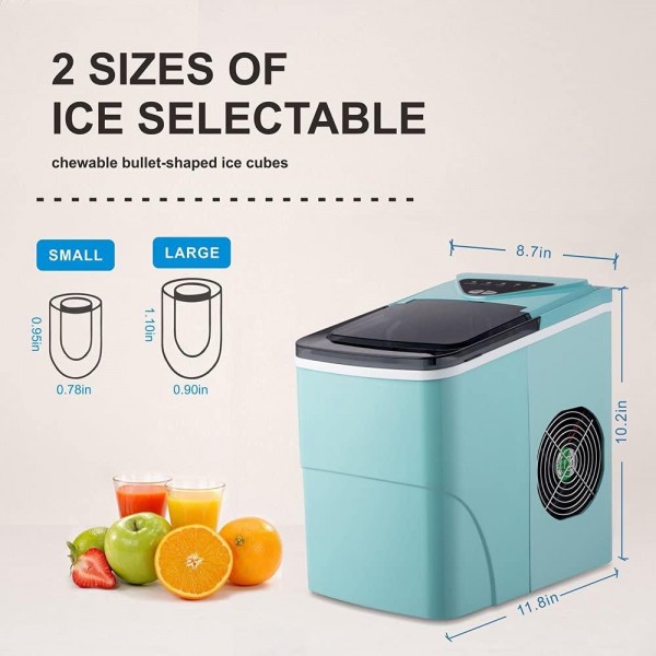 Portable Ice Maker Machine, Compact Automatic Ice Maker with Scoop and Basket, 9 Cubes Ready in 6 Minutes, Perfect for Home, Kitchen, Office, Bar Mixed Drinks (10.2'', Blue, 1)