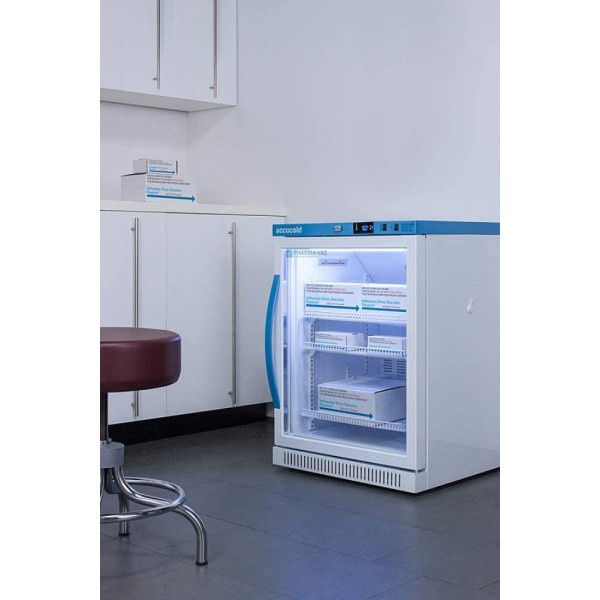 Summit Appliance ARG6PV Pharma-Vac Performance Series 6 Cu.Ft. Freestanding ADA Compliant Height Vaccine Refrigerator with Glass Door, Automatic Defrost, Digital Thermostat and White Cabinet