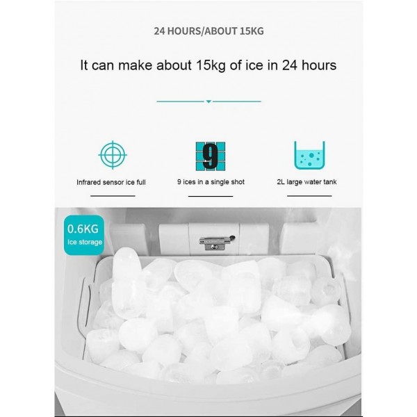 LYKYL Portable Automatic Electric Ice Maker Household Mini Square Shape Ice Making Machine 15kg/24H Home Family Small Bar Coffee Shop
