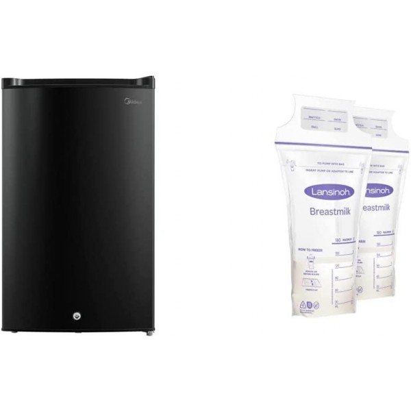 Midea MRU03M2ABB Upright Freezer Large Black, 3.0 Cubic Feet & Lansinoh Breastmilk Storage Bags, 200 Count (2 Packs of 100 Bags)
