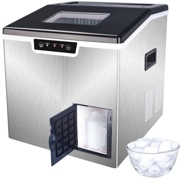 Yaheeda 2 in 1 Ice Maker & Shaver Machine, 44lbs/24H,18 Ice Cubes in 11 Mins, Automatic/Manual Water Filling with Water Filter, Basket and Scoop, Stainless Steel, ETL Listed