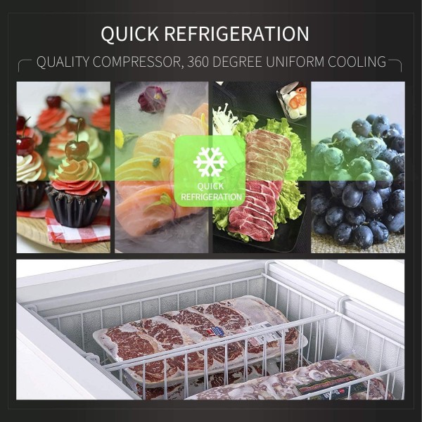 Commercial Top Chest Freezer 7 Cu. Ft - Deep Ice Cream Freezer with Wire Storage Basket, Solid Door, for Groceries, Kitchen, Restaurant White