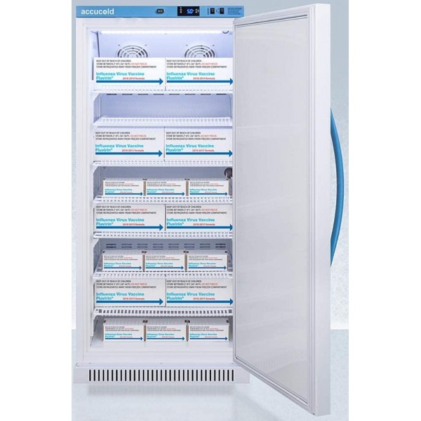 AccuCold ARS8PVDL2B 24 Upright Vaccine Refrigerator with 8 cu. ft. Capacity Plastic-Coated Wire Shelves Temperature Alarm and Factory-Installed Lock in White