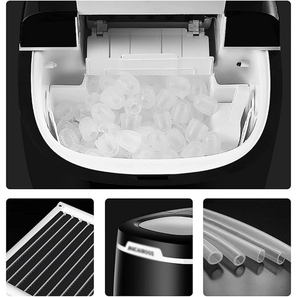 Ice Maker Machine Ice Maker Milk Tea Shop Ice Cube Making Machine Household Small Ice Maker (Color : Black, Size : 36x31.8x33CM)