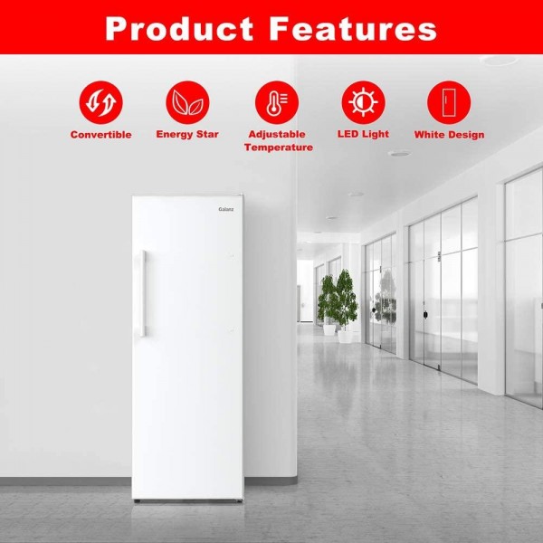 Galanz GLF11UWEA16 Convertible Freezer/Fridge, Electronic Temperature Control, 11 Cu.Ft, White