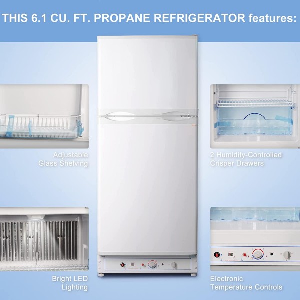 Smad Propane Refrigerator with Freezer Electric LPG 2 way Refrigerator No Noise Large Capacity 6.1 cu.ft, White