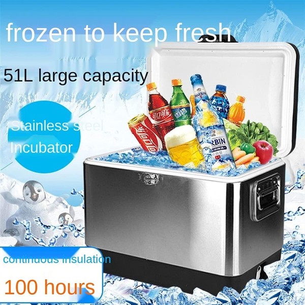 51L Home/Car Refrigerator Automoble Mini Fridge Refrigerators Freezer Cooling Box Frigobar Food Fruit Storage Fridge Compressor 1002 (Color : Silver)