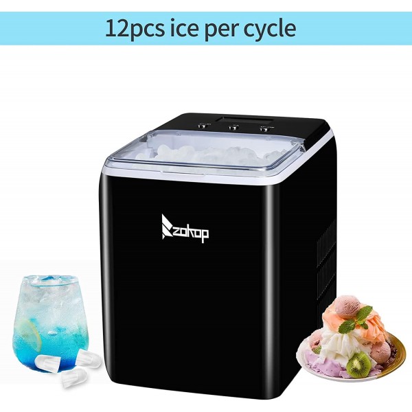 Portable Ice Maker Cube Maker with Transparent Cover Commercial Home (Black)