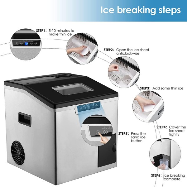 ETE ETMATE 2 in 1 Ice Maker & Shaver Machine,44 lbs/24h Compact Cube Ice Maker Countertop with Ice Crusher Stainless Steel with Ice Scoop & Basket for Home/Office/Restaurant/Bar