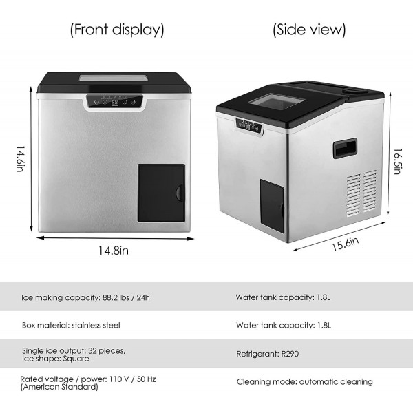 ETE ETMATE 2 in 1 Ice Maker & Shaver Machine,44 lbs/24h Compact Cube Ice Maker Countertop with Ice Crusher Stainless Steel with Ice Scoop & Basket for Home/Office/Restaurant/Bar