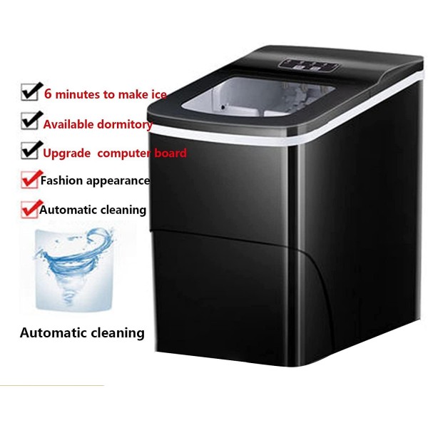 Portable Ice Maker Machine For Countertop Portable Compact Ice Cube Maker With Ice Scoop & Basket Perfect For Home/Kitchen/Office/Bar Black Red (Color : Black)