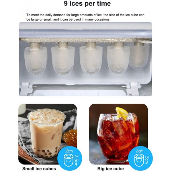 ZJDU Ice Maker Machine, LED Display Ice Machine,Self-Clean Portable Ice Maker Countertop,2L Ice Machine, 9 Cubes in 8 Mins, for Home Bar Kitchen Office