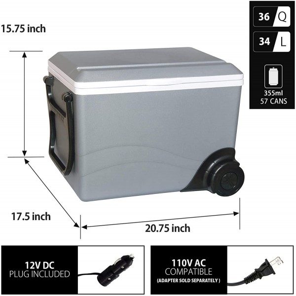 Koolatron Kool Wheeler W75 AZ Thermoelectric Iceless 12V Cooler Warmer, 34L / 36 Quart Capacity, For Camping, Travel, Truck, SUV, Car, Boat, RV, Trailer, Tailgating, Made in North America
