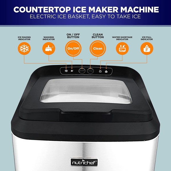 Countertop Nugget Ice Maker Machine - Electric Nugget Ice Maker Countertop with Ice Scoop and Basket, Includes Rear-Mounted Hose Drainage, Compact, Convenient, and Incredibly Fast - NCICNUG