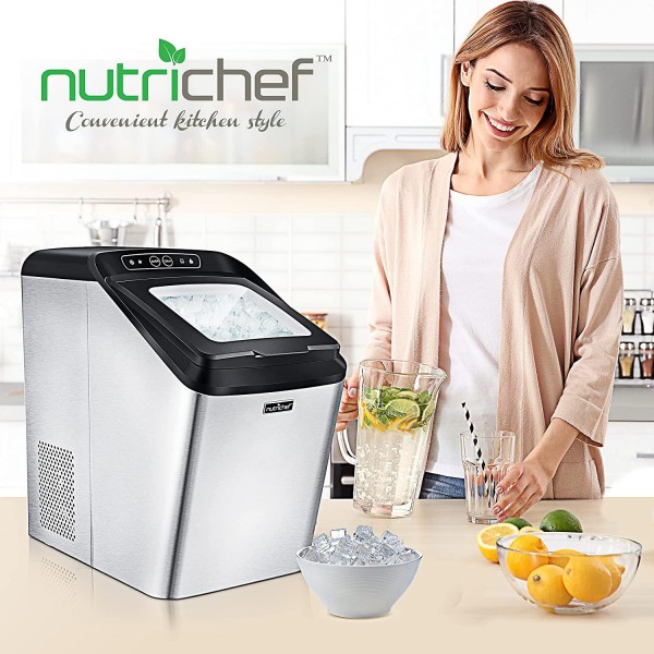 Countertop Nugget Ice Maker Machine - Electric Nugget Ice Maker Countertop with Ice Scoop and Basket, Includes Rear-Mounted Hose Drainage, Compact, Convenient, and Incredibly Fast - NCICNUG