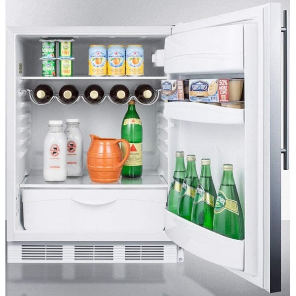 Summit Appliance FF61WBISSHVADA ADA Compliant Built-in Undercounter All-refrigerator for Residential Use with Auto Defrost, Stainless Steel Wrapped Door, Professional Thin Handle & White Cabinet