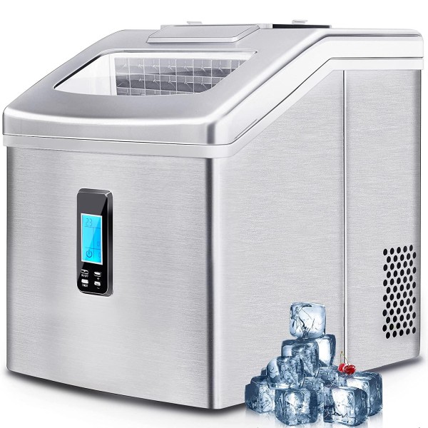 Ice Maker Countertop Machine, Produce 48lbs per Day Electric Ice Cube Icemaker, Self Cleaning, with Ice Scoop and Basket, Portable Smart Home Kitchen Essentials for Home/Kitchen/Office/Bar