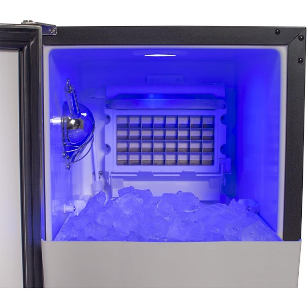 Maxx Ice MIM50P 65Lb Premium Clear Ice Cube Maker Machine with Drain Pump Blue LED and Built-in Undercounter or Freestanding Household Residential or Commercial Use, 15 Inch Wide, Silver