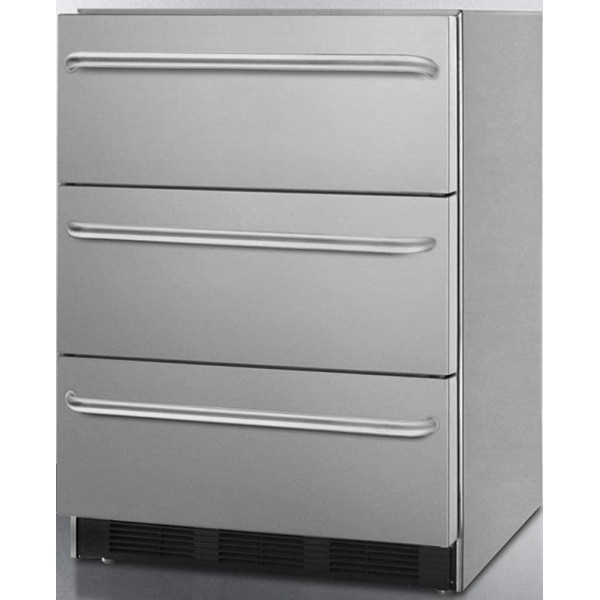 Summit Appliance SP6DBSSTB7 Commercially Approved Built-in Three-Drawer Stainless Steel All-Refrigerator with Auto Defrost, Professional Towel Bar Handles, Height Adjustable, Dial Thermostat