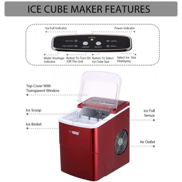 VIVOHOME Electric Automatic Ice Cube Maker Machine with Visible Window and Ice Scoop, Ice Cube Maker Machine with Hand Scoop and Self Cleaning Function