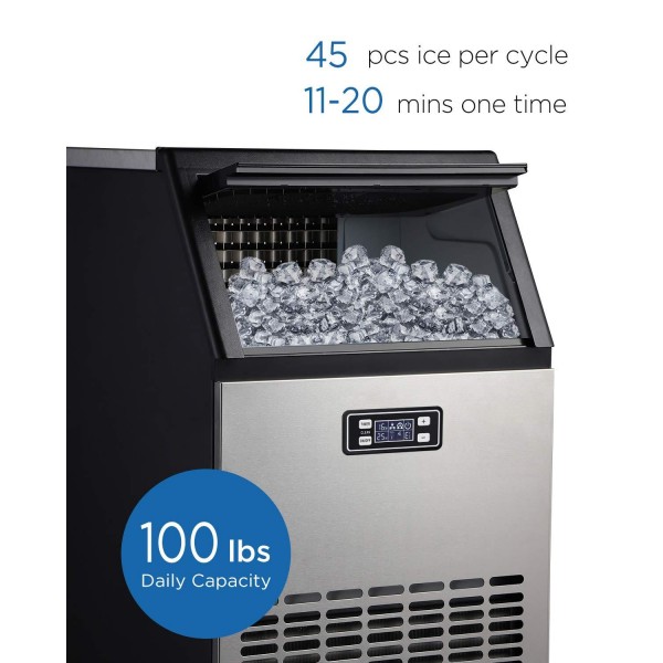 ADT Ice Mahcine Freestanding Stainless Steel Commercial Ice Maker Machine (Silver, 99LB)