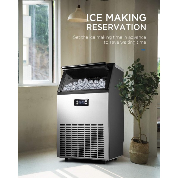 ADT Ice Mahcine Freestanding Stainless Steel Commercial Ice Maker Machine (Silver, 99LB)
