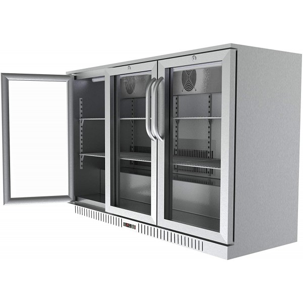 KoolMore 3 Door Stainless Steel Back Bar Cooler Counter Height Glass Door Refrigerator with LED Lighting - 11 cu.ft (BC-3DSW-SS)