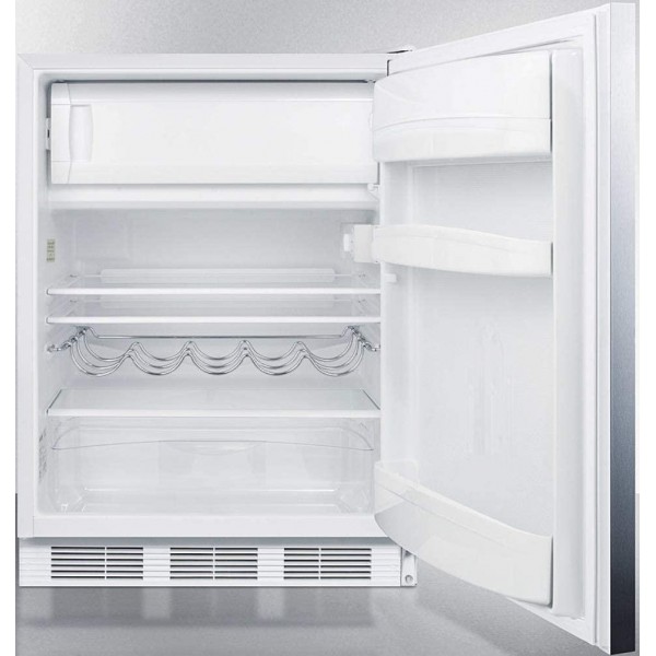 Summit Appliance CT661WBISSHHADA ADA Compliant Built-in Undercounter Refrigerator-Freezer for Residential Use, Cycle Defrost with Stainless Steel Wrapped Door, Horizontal Handle and White Cabinet