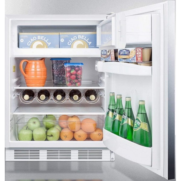 Summit Appliance CT661WBISSHH Built-in Undercounter Refrigerator-Freezer for Residential Use, Cycle Defrost with Stainless Steel Wrapped Door, Horizontal Handle and White Cabinet