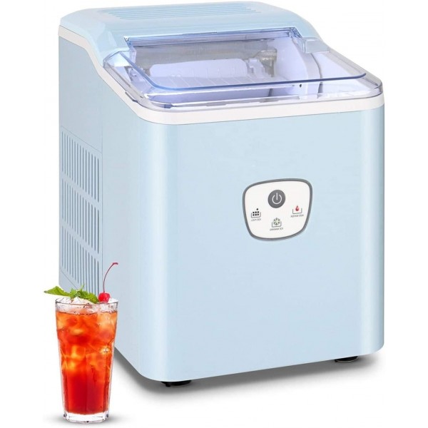 YJJT Portable Ice Maker Machine Countertop Blue - Professional Ice Machines for Smoothies, Cold Drinks, Iced Food - 9 Ice Cubes Ready in 8 Mins, Bullet-Shaped Ice, 26 Lbs in Ice 24 Hrs & 2 Size (S/L)