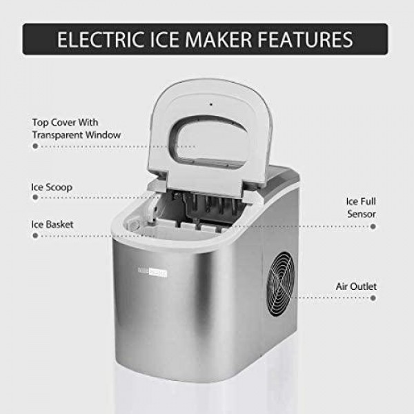 VIVOHOME Electric Portable Compact Countertop Automatic Ice Cube Maker Machine with Visible Window 26lbs/day Silver, Pack of 2