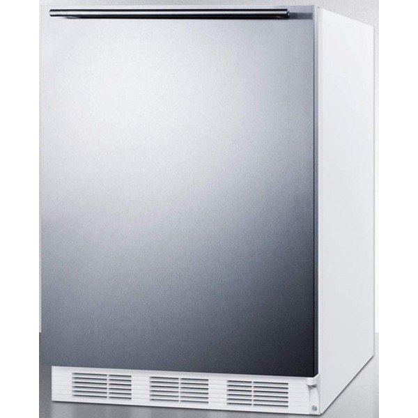 Summit Appliance CT661WSSHH Freestanding Counter Height Refrigerator-Freezer for Residential Use, Cycle Defrost with Stainless Steel Wrapped Door, Professional Towel Bar Handle and White Cabinet