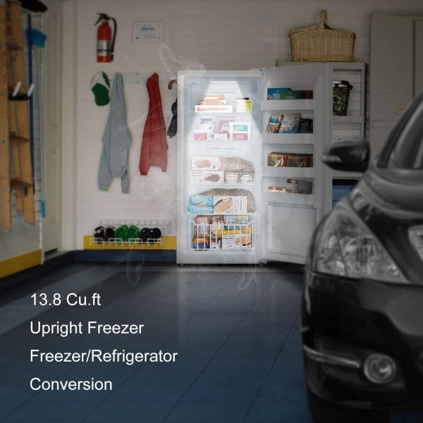 SMETA Upright Freezer 13.8 Cu ft, Conversion Freezer and Refrigerator|℃ and ℉, Upright Freezers Frost Free, Digital Counter Depth Freestanding Single Door Deep Freezer Refrigerator, Garage Ready, White